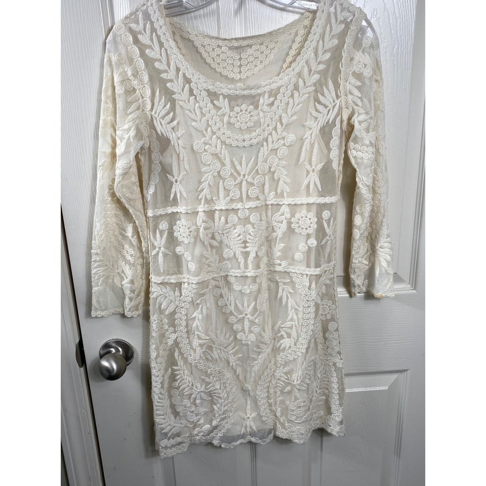 Express Women's  Lace Dress Bohemian Ethereal Crochet Sheer‎ Long Sleeve XS